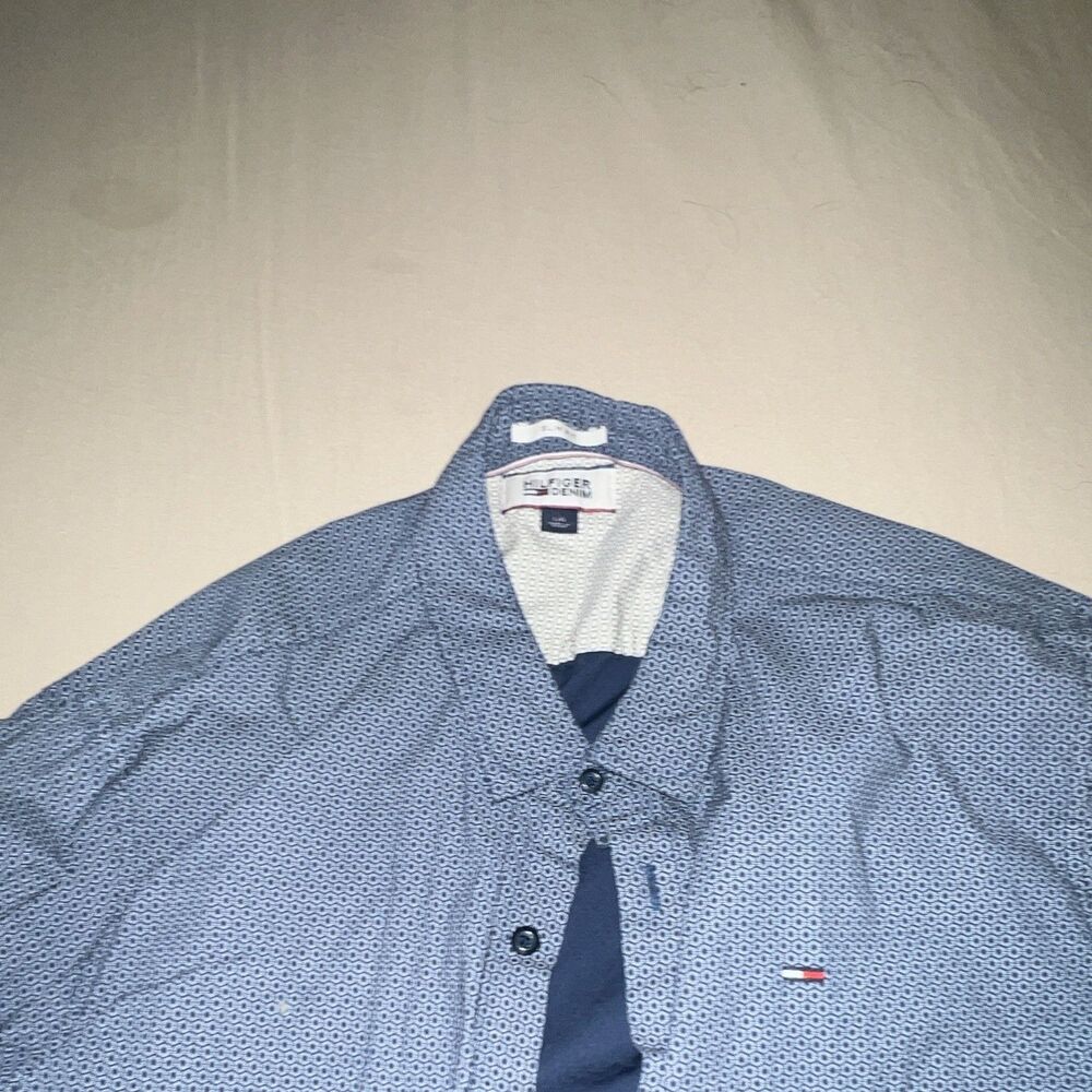 Hilfiger Denim Men’s Blue Geometric Slim Fit Long Sleeve Button Up Shirt